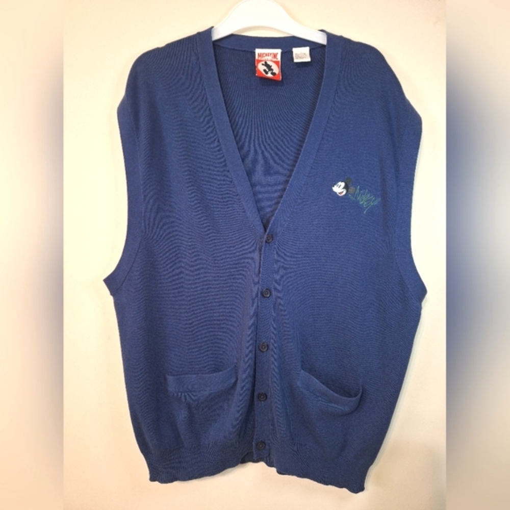 Vintage 90s Disney Mickey Inc L navy embroidered Mickey Mouse knit sweater vest